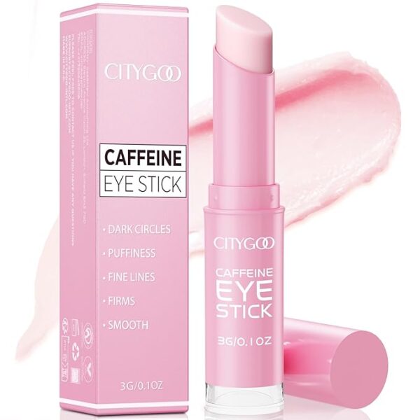 CITYGOO Caffeine Eye Cream Stick: Anti-Aging Firming & Dark Circles Moisturizing Balm for Puffiness & Eye Bags - Travel-friendly for Women (Caffeine Pink 3g)
