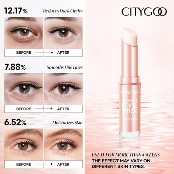 CITYGOO Caffeine Eye Cream Stick: Anti-Aging Firming & Dark Circles Moisturizing Balm for Puffiness & Eye Bags - Travel-friendly for Women (Caffeine Pink 3g)